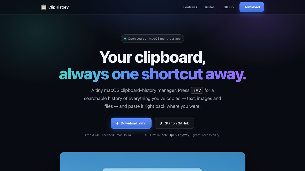 ClipHistory: Open Source Clipboard Manager for macOS with Persistent History